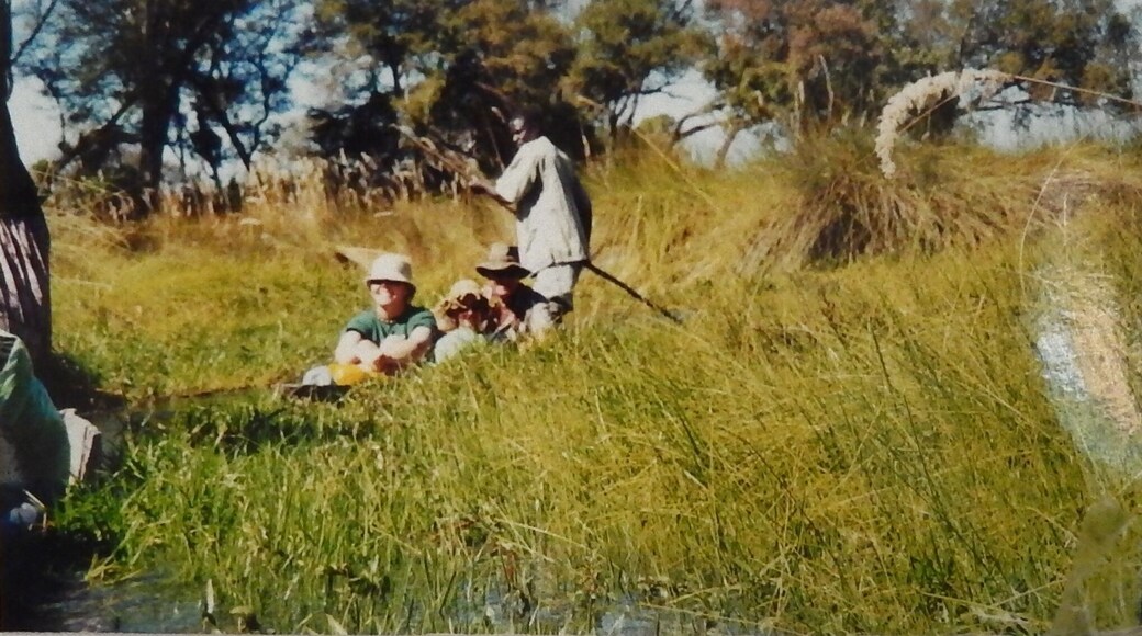The okovango Delta.My moko sunk so I had to hitch a 'ride' with my kiwi pals! .Be prepared to scoop water out!.Fun times but the black water freaked me out abit.If you want a real African experience then Botswana is for you!