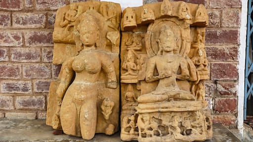 Statue of Lord Buddha and Yokshi in the Campus of Shri Pataleshwar Temple, Malhar, Bilaspur, Chhattisgarh, India...