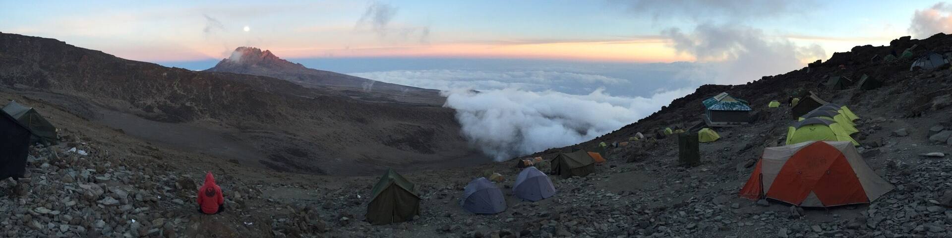 Clouds rolling through the valley in Mt Kilimanjaro base camp
