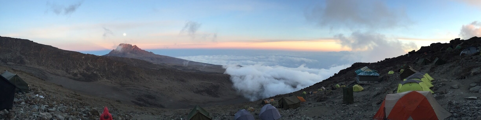 Clouds rolling through the valley in Mt Kilimanjaro base camp