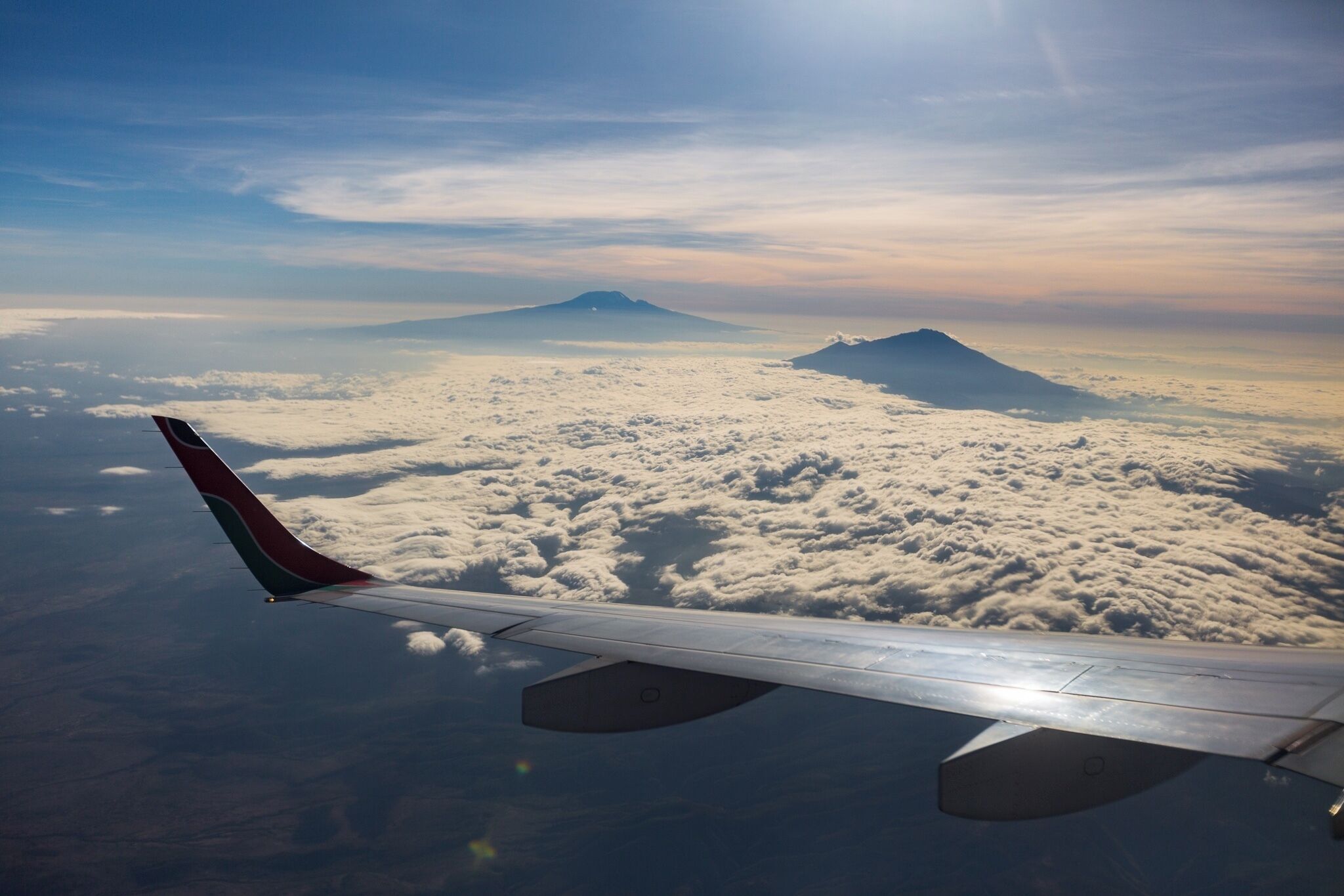 Sunrise from the airplane and on the left is mountain Kilimanjaro  #mountains 