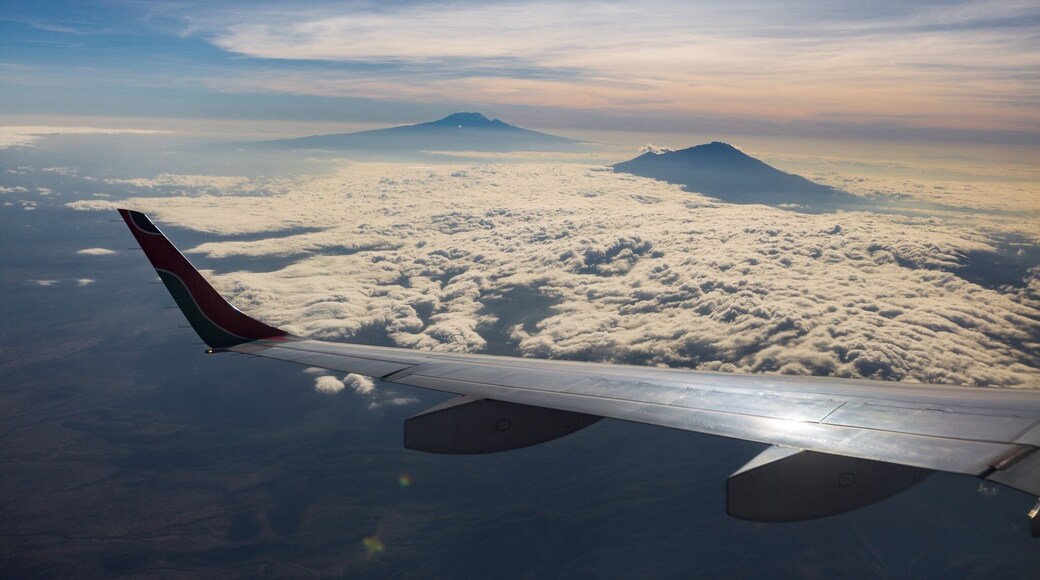 Sunrise from the airplane and on the left is mountain Kilimanjaro #mountains
