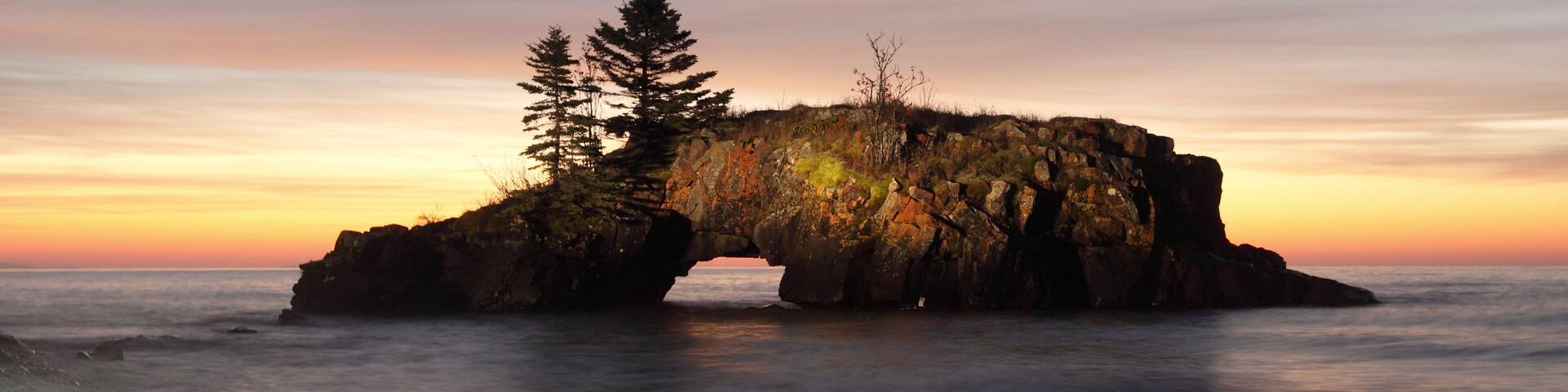 Hollow Rock at sunrise on the Lake Superior north shore in Minnesota; Shutterstock ID 346000634