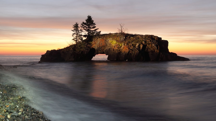 Hollow Rock at sunrise on the Lake Superior north shore in Minnesota; Shutterstock ID 346000634