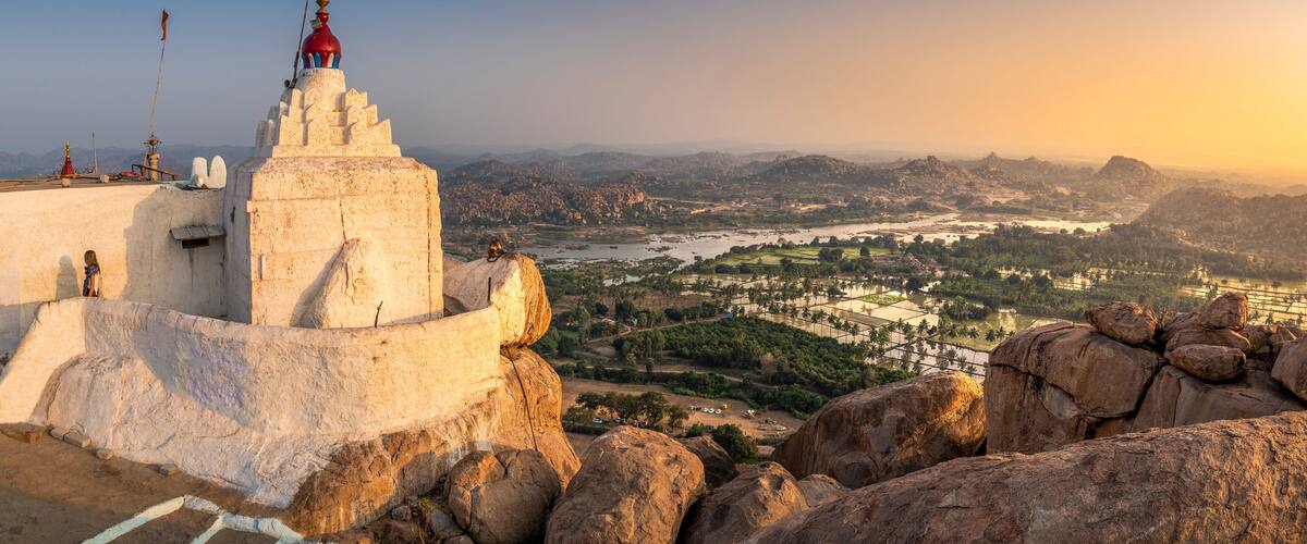 View of Kishkinda, Anjanadri Hill, (Monkey Temple) Anjaneya Parvat, Hampi, Karnataka, India.