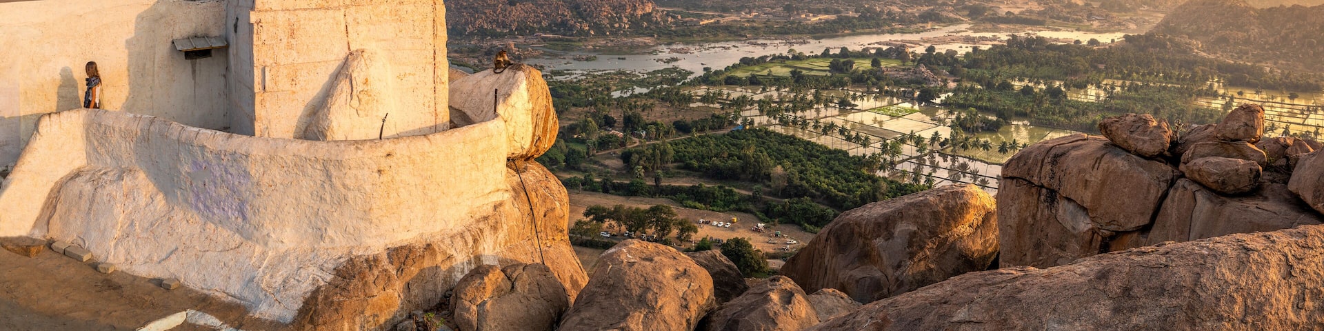 View of Kishkinda, Anjanadri Hill, (Monkey Temple) Anjaneya Parvat, Hampi, Karnataka, India.