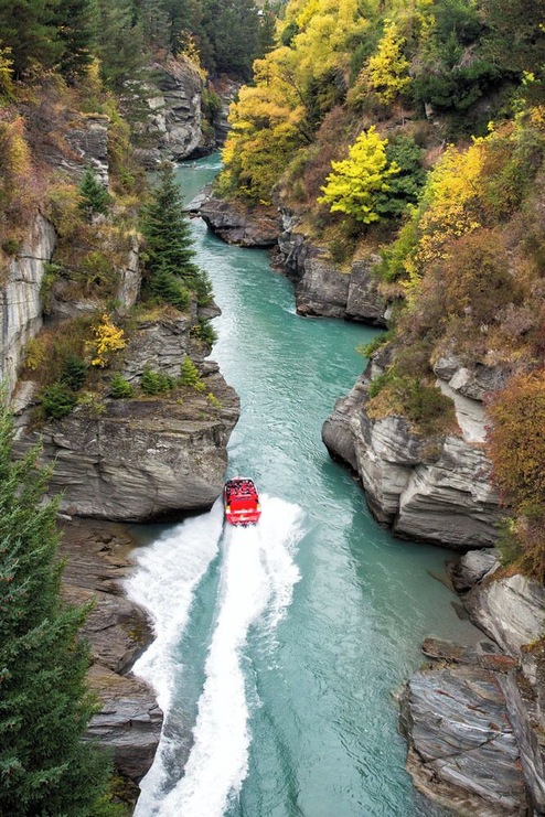 Located just outside of Queenstown, New Zealand, this scenic river is also the place to go jet boat riding. Crazy drivers take passengers within inches of the rock walls and do numerous 360's on the river. It's a thrilling 20 minute ride and fun for the whole family! #adventure #kidfun