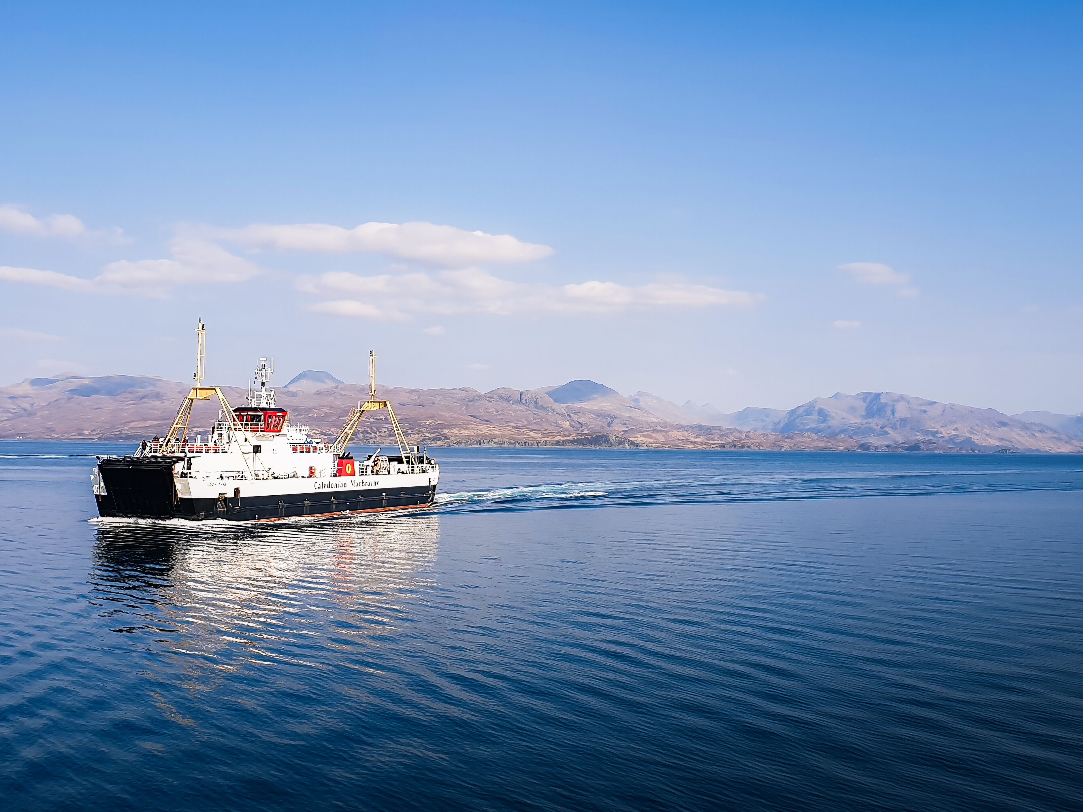 Sound of Sleat, Isle of Skye, Scotland 10th May 2025, Two Caledonian MacBrayne car ferries pass each other near the terminal at Armadale on the Isle of Skye. MV Lord of the Isles and Loch Bhrusda