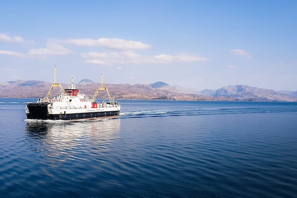 Sound of Sleat, Isle of Skye, Scotland 10th May 2025, Two Caledonian MacBrayne car ferries pass each other near the terminal at Armadale on the Isle of Skye. MV Lord of the Isles and Loch Bhrusda