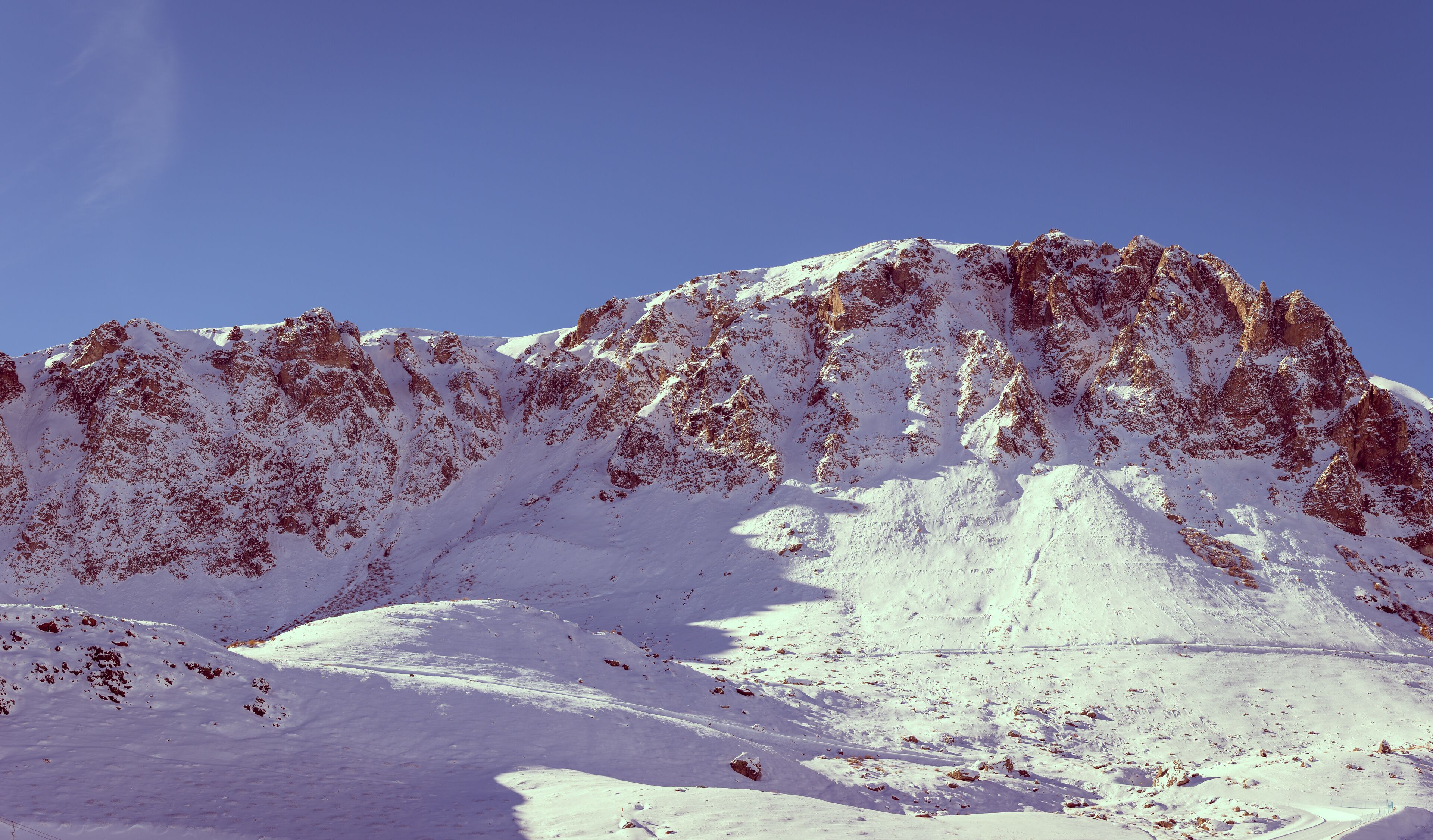 View of high mountain covered with snow