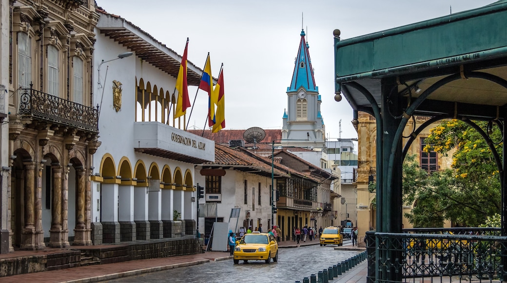 Street near Park Calderon and San Alfonso Church Tower - Cuenca, Ecuador