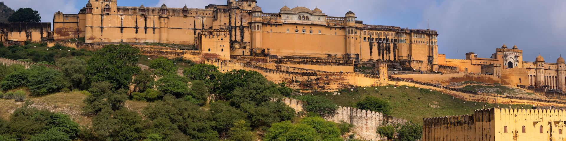 Panorama of historic Amber fort in Jaipur city built in year 967 AD, Rajasthan, India