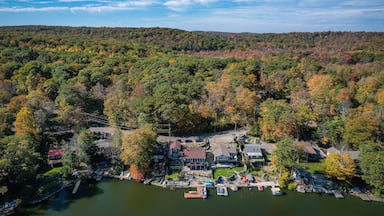 Aerial Drone of Highland Lake New Jersey Foliage