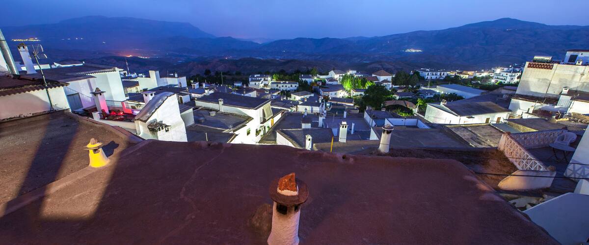 Village of Yegen at night in the Alpujarras mountains, Granada, Spain