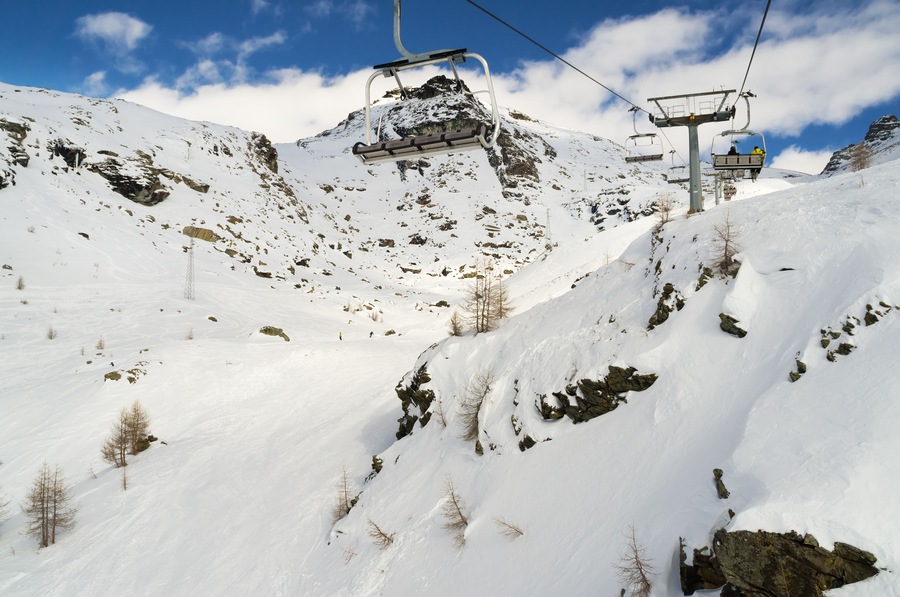 alps mountain with rocks covered with snow in winter, monterosa ski italy