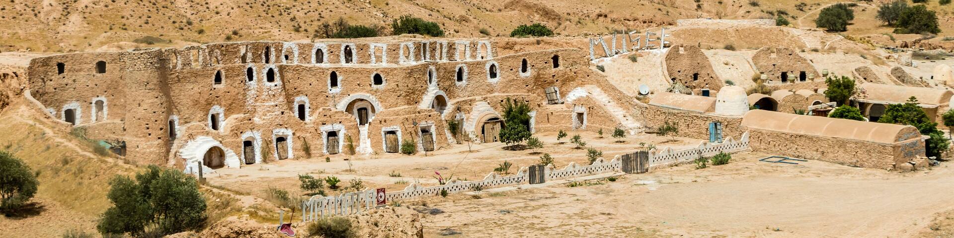 MATMATA, TUNISIA - JULY 22, 2018: Troglodyte house in Matmata, Tunisia, Africa