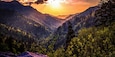 Great Smoky Mountain Sunset Landscape Panorama. Sunset horizon over the Great Smoky Mountains from Morton overlook on the Newfound Gap Road in Gatlinburg, Tennessee.