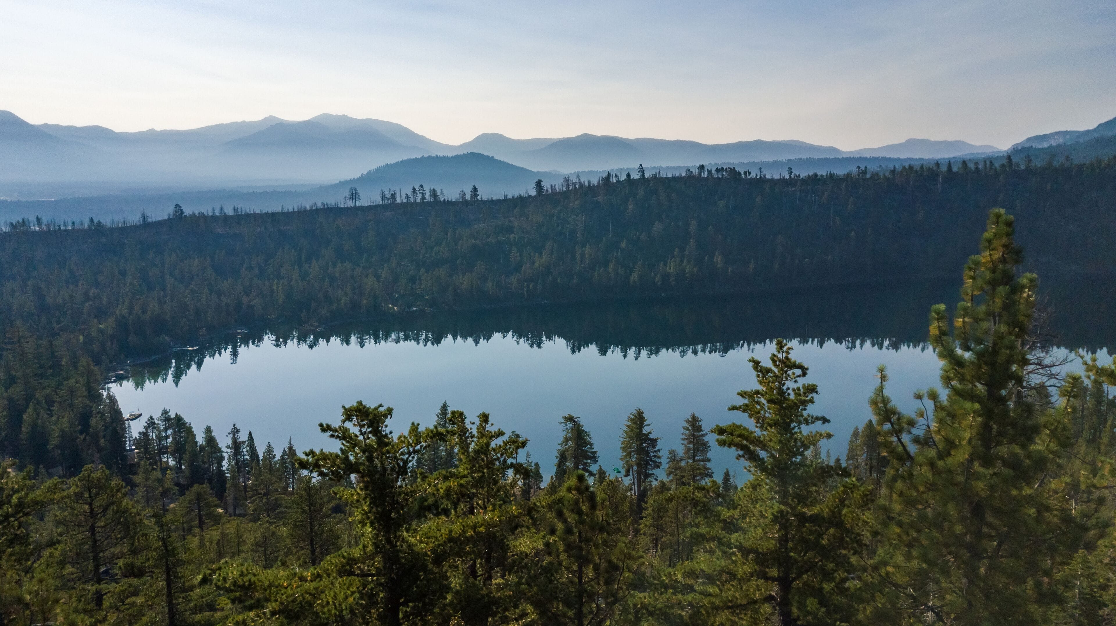 Drone view of the fallen leaf lake at South Tahoe California