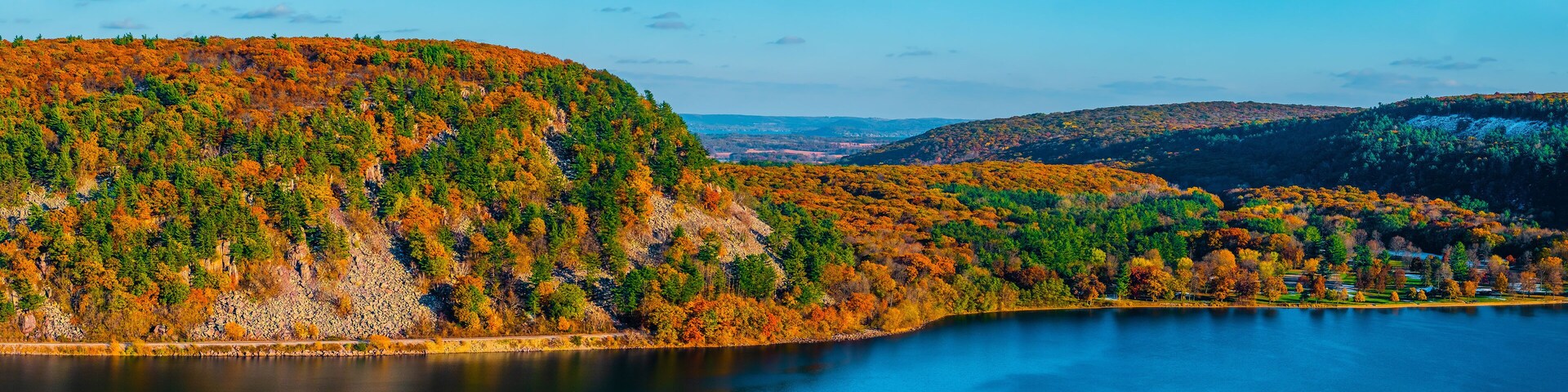 Autumn colors at Devils Lake State Park ,View from the Tumbled Rocks Trail in Wisconsin, Midwest USA.