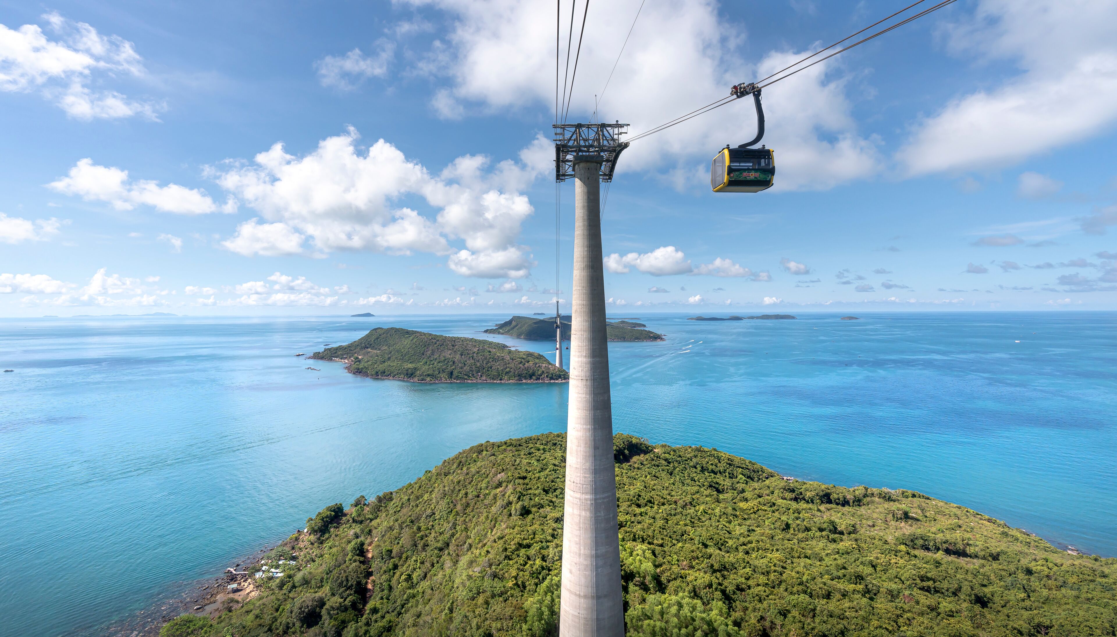 Phu Quoc Island, Kien Giang Province, Vietnam - April 29, 2024: Sun World Hon Thom Nature Park, reached by cable car across the sea from Phu Quoc Island, Vietnam, Southeast Asia.View from above