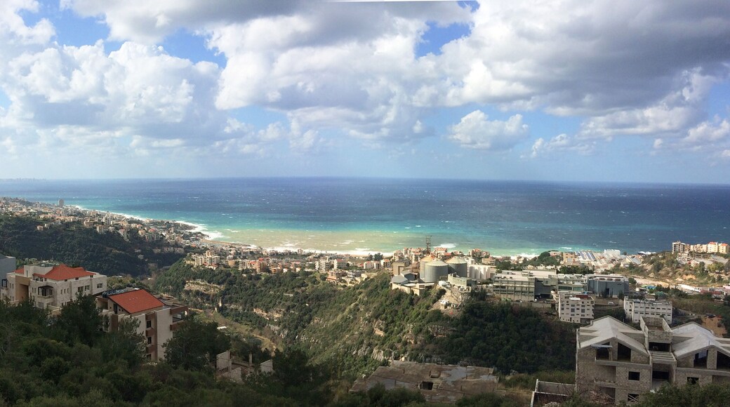 Large panoramic view of the mediterranean lebanese shore near the mouth of the river called Nahr Ibrahim