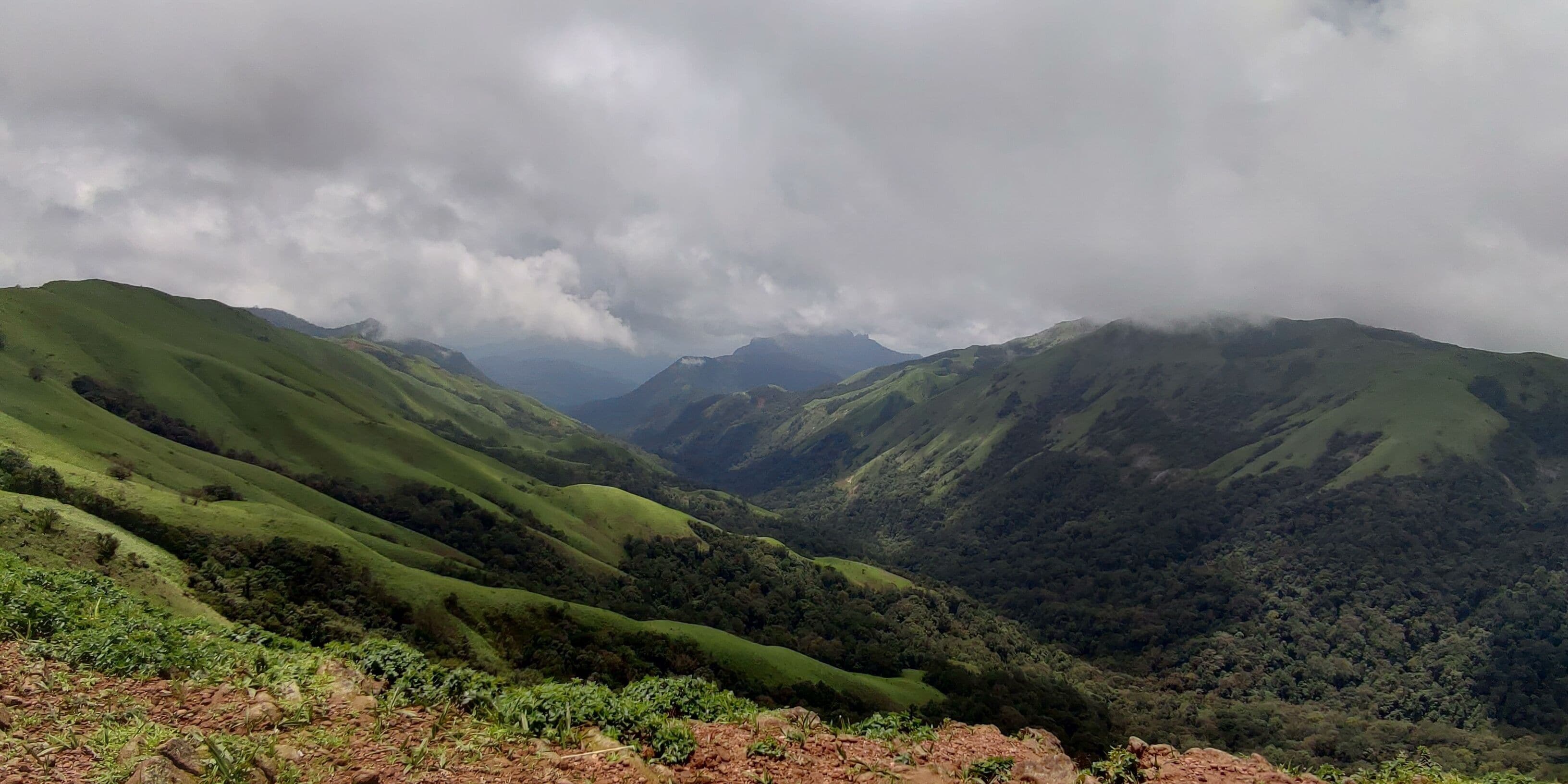 Scenic view of lush green mountains of Devaramane in western ghats of Karnataka, India