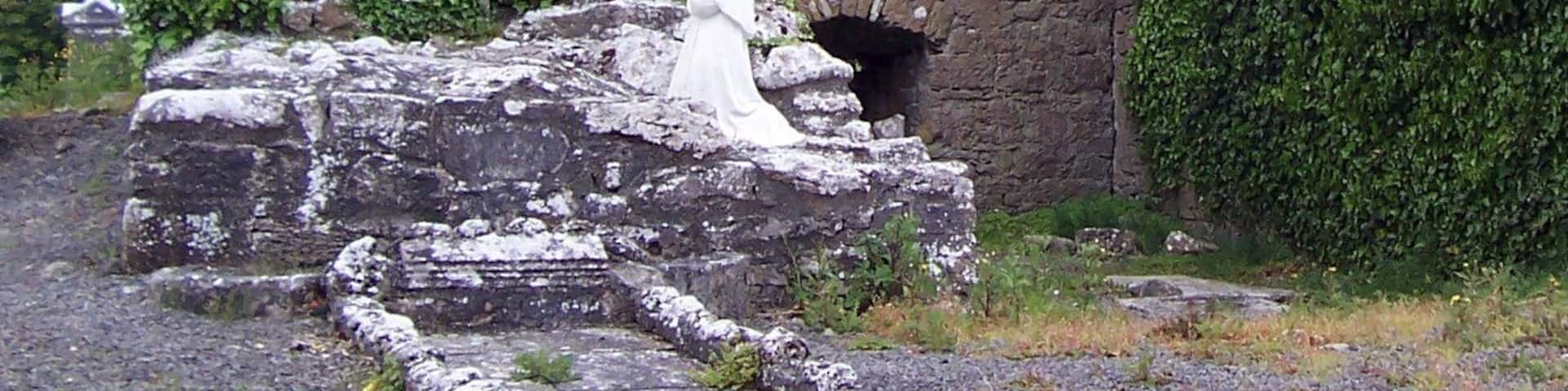 Mayo Abbey Ruin
Founded by St Colman of Lindesfarne circa 670, St Colman's Famine church was opened in 1845 and is located off to the left, to the right is the Grave Yard where my Wife's Grandparents and other Kin are buried.
I heard a humming coming from the fireplace in the ruin and stuck my head inside, I soon beat a hasty retreat when I realized there was a Bee's nest within.