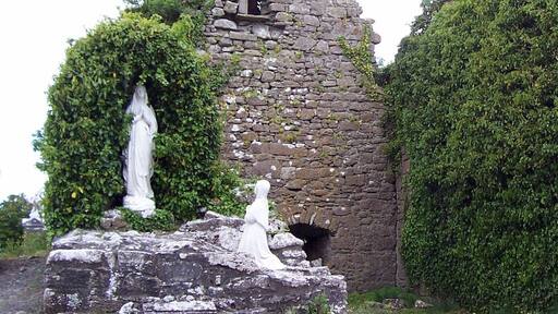 Mayo Abbey Ruin
Founded by St Colman of Lindesfarne circa 670, St Colman's Famine church was opened in 1845 and is located off to the left, to the right is the Grave Yard where my Wife's Grandparents and other Kin are buried.
I heard a humming coming from the fireplace in the ruin and stuck my head inside, I soon beat a hasty retreat when I realized there was a Bee's nest within.