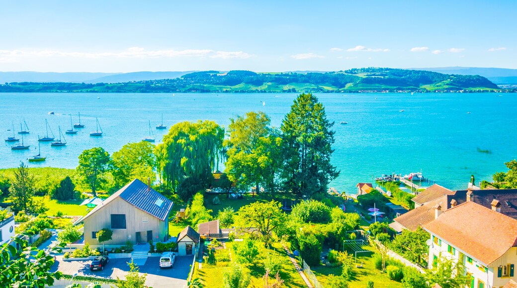 Aerial view of Murten lake in Switzerland