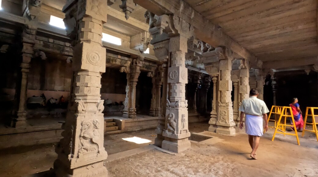 Corridors of 1000 years old Hindu god shiva temple from Tamil Nadu, India