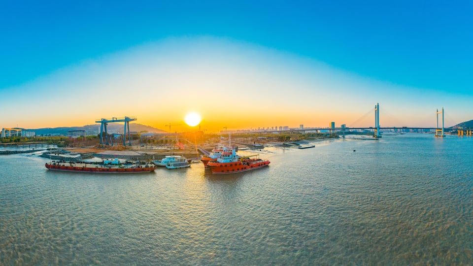 Scenic view of the Weijiang Pier in Fuzhou City, Fujian Province, China