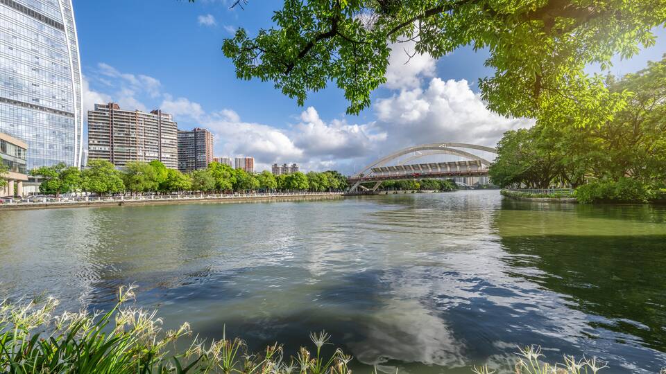 Green ecological scenery of Qijiang Park in Zhongshan City, Guangdong Province, China