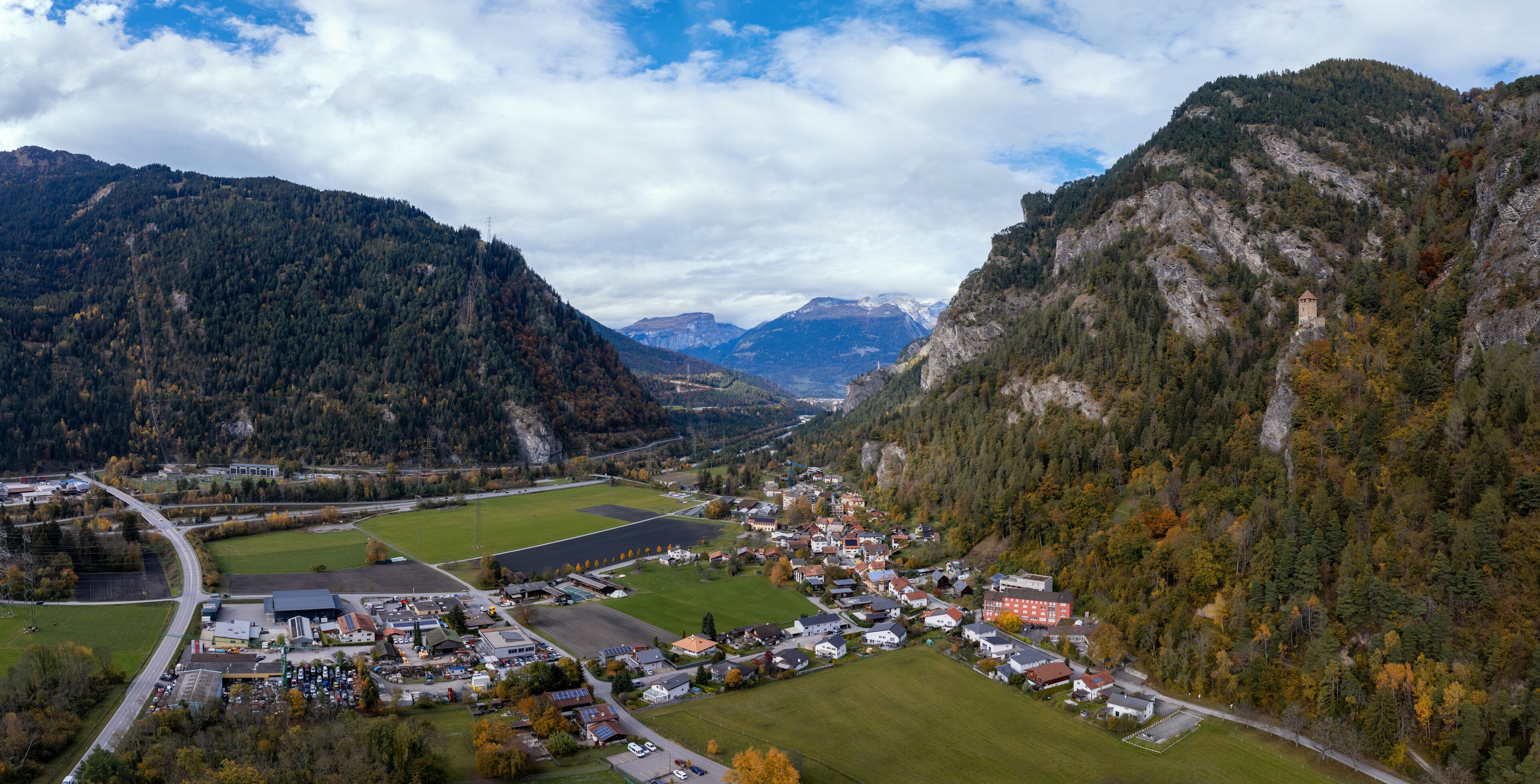 view of the village of Rothenbrunnen in southeastern Switzerland