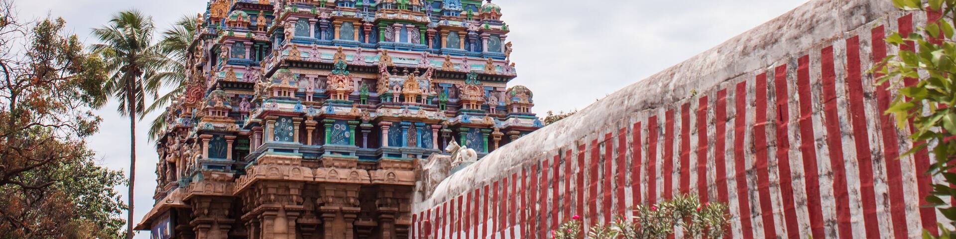 Main tower of Sri Thirumarainathar Temple, Thiruvathavur, Madurai, India.
