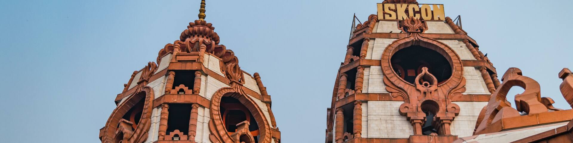 Interior of the temple of Iskcon with beautiful decoration for contemplation and prayer in New Delhi