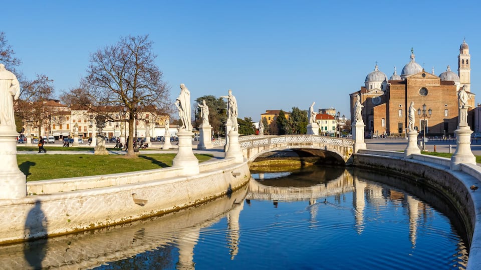 Padova Padua Prato Della Valle square with statues travel traveling holidays vacation town panorama in Italy