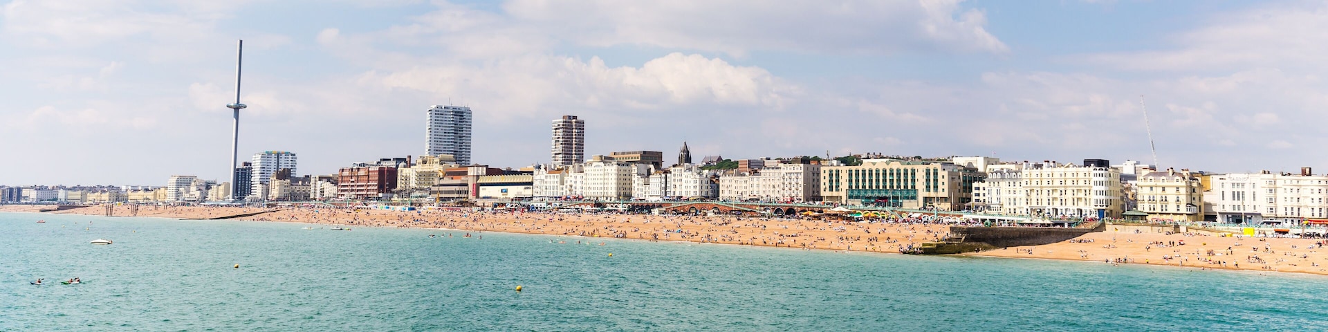 Skyline of  Birghton, East Sussex, Engeland, UK with the  i360 tower during a sunny summer day.