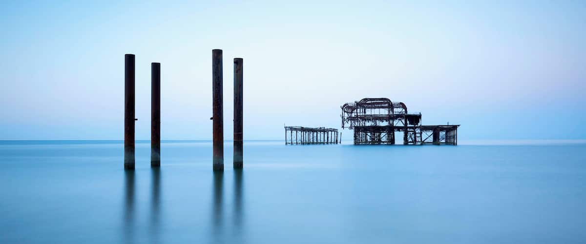 May, blue hour at Brighton West Pier. UK.