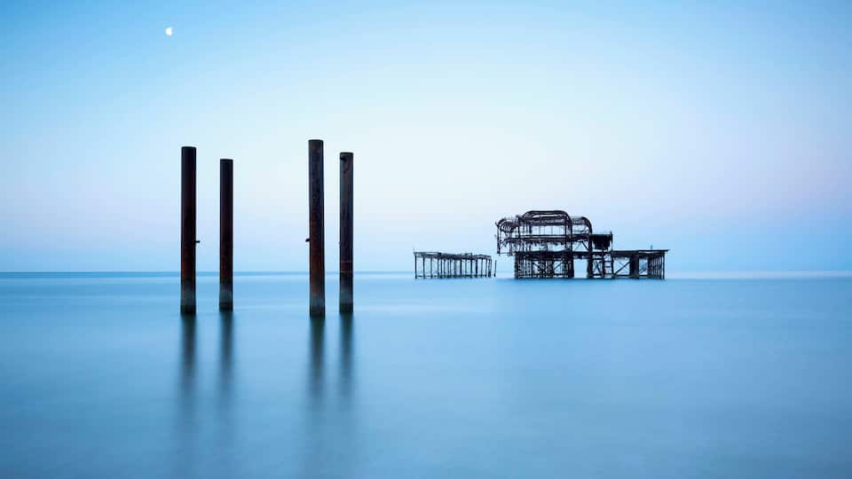 May, blue hour at Brighton West Pier. UK.