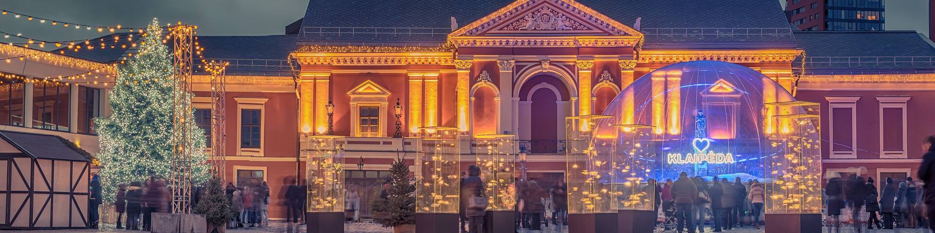 Klaipeda, Lithuania: Christmas lights and decorations in Theatre square
