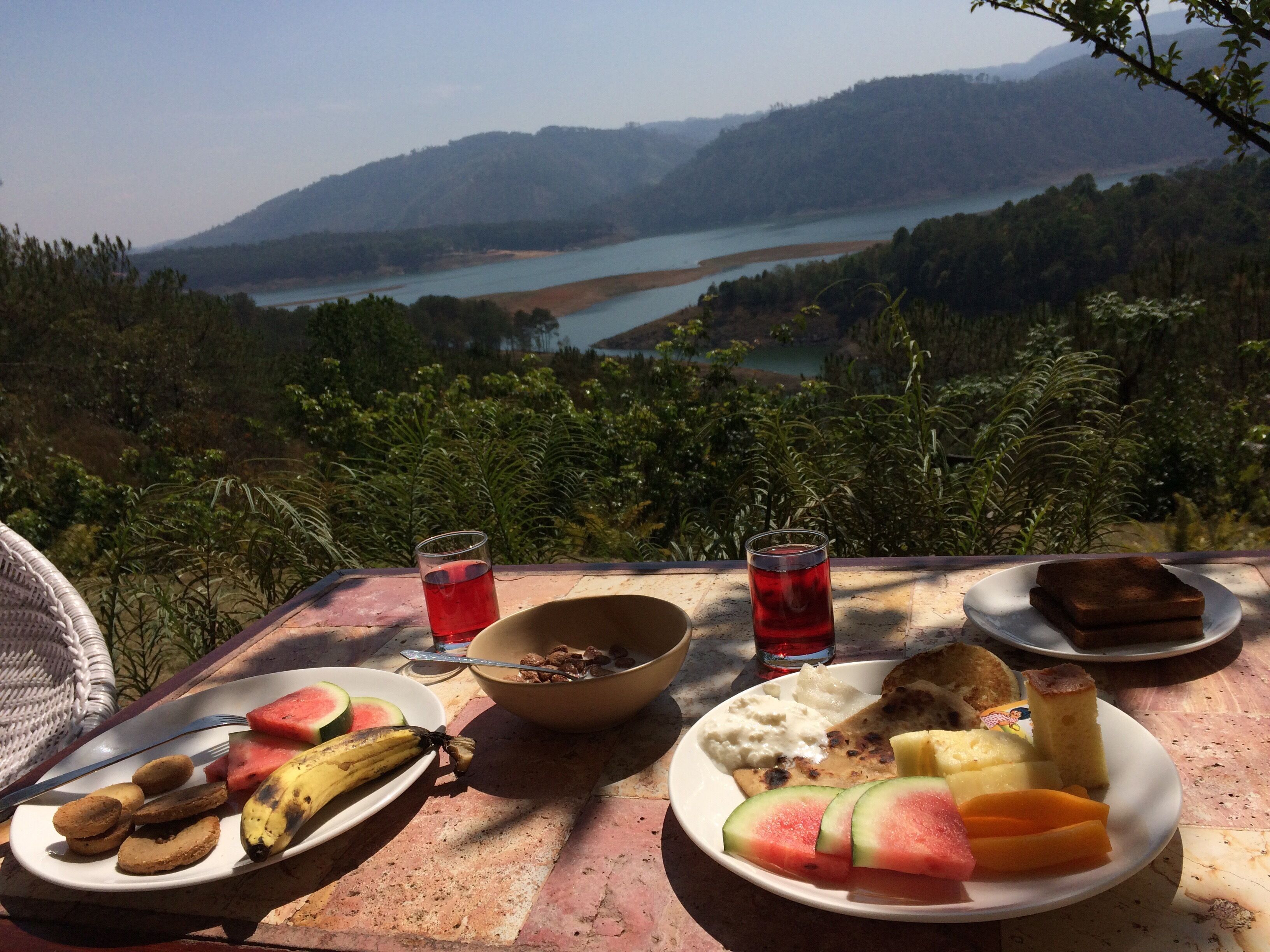 Refreshing breakfast overlooking Lake Umiam at Meghalaya , India