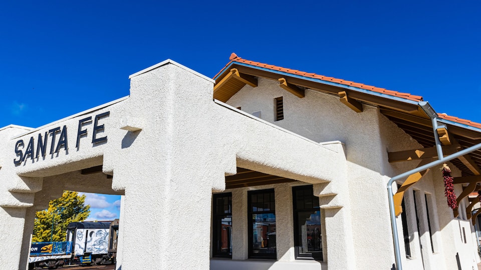 Restored Historic Santa Fe Train Depot at Santa Fe Railyard District, Santa Fe, New Mexico, USA