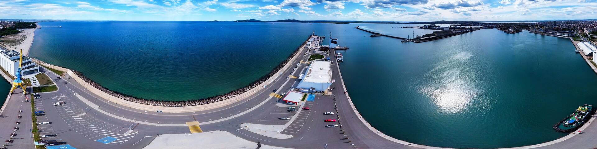 Beautiful 360 degree panoramic view of the Burgas Bay and the seaport of Burgas, Bulgaria