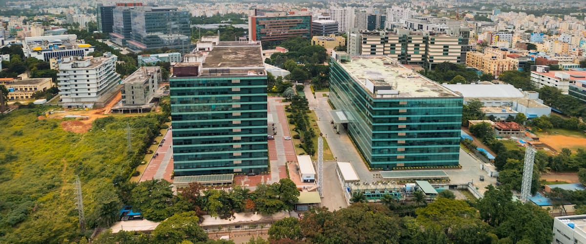 Aerial view of Electronic city with many technology companies in Bengaluru , Karnataka, India