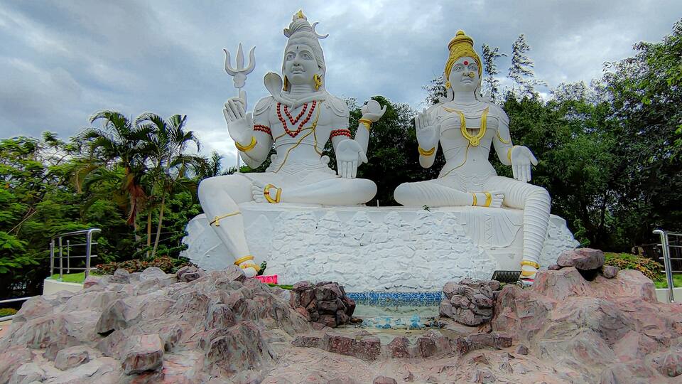 Shiva Parvathi statues on Kailasagiri hill in Andhra Pradesh state India