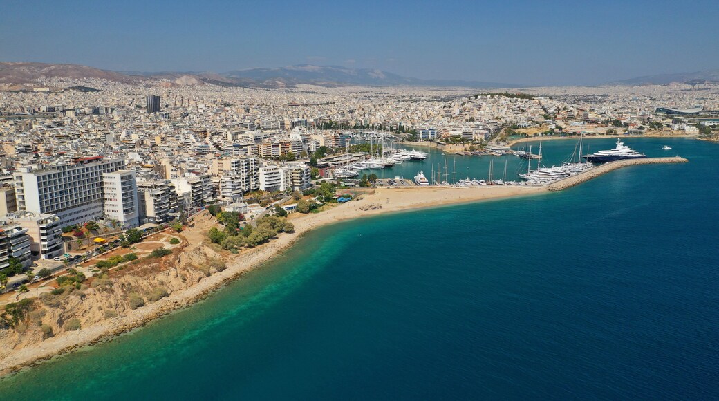 Aerial drone photo of famous seaside area of Piraeus - Piraiki or Freatida, Attica, Greece