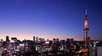 Panorama view Nagoya downtown and Nagoya TV tower skyline at twilight in Japan.