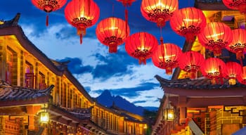 Lijiang old town in the evening with crowed tourist.