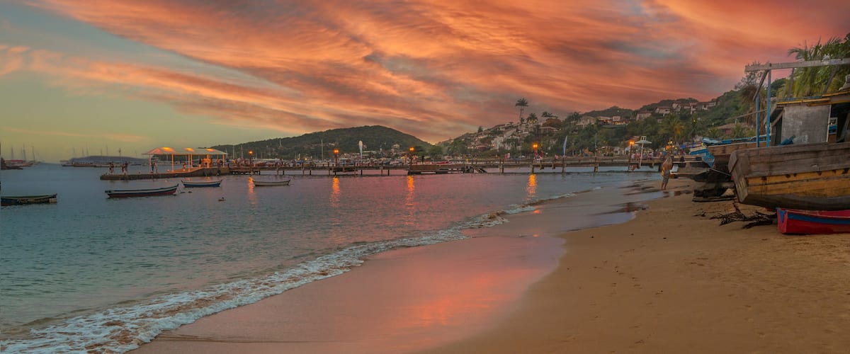 Canto Beach in Buzios, a sophisticated Brazilian resort, known as an upscale vacation destination with numerous beaches, calm bays with water sports. RJ, Brazil, 2021