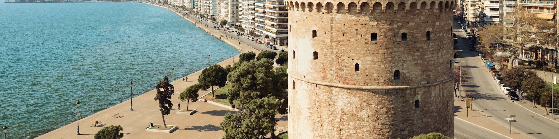Aerial view of White Tower in Thessaloniki, Greece
